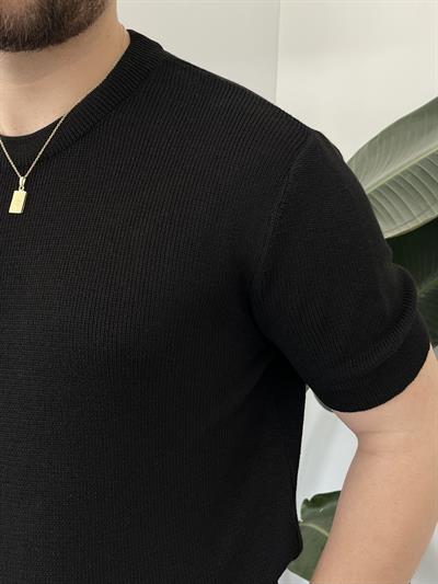 Siyah Casual Örme Triko T-shirt