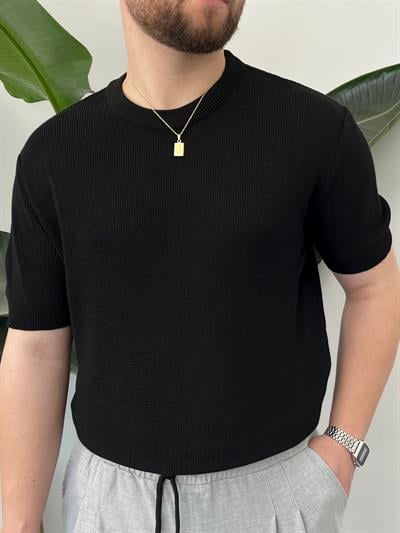 Siyah Casual Örme Triko T-shirt