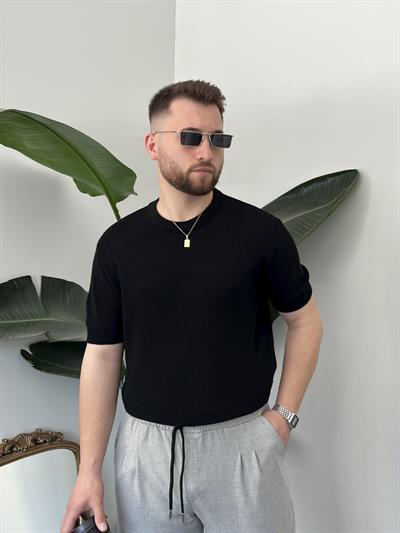 Siyah Casual Örme Triko T-shirt