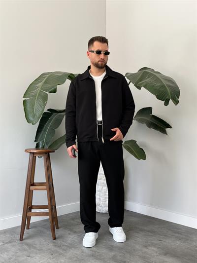Siyah Çift Yön Fermuar Boxy Fit Casual Ceket