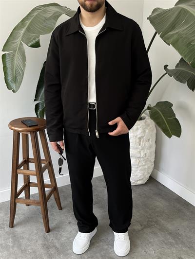 Siyah Çift Yön Fermuar Boxy Fit Casual Ceket