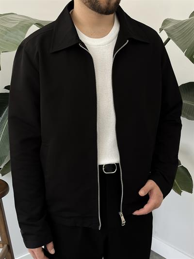 Siyah Çift Yön Fermuar Boxy Fit Casual Ceket