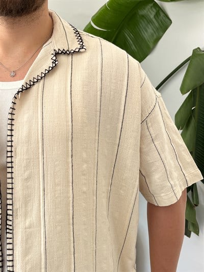 Siyah Çizgili Kontrast Dikiş Oversize Takım