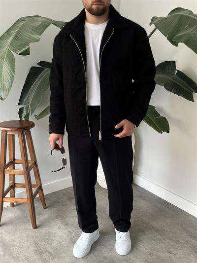 Siyah Deluxe Pileli Modal Kumaş Baggy Pantolon