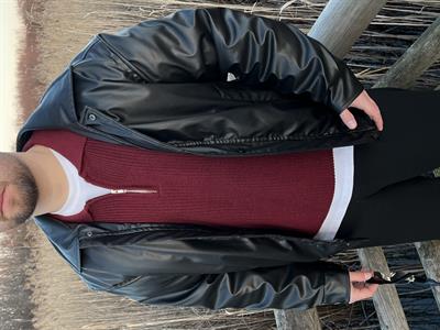 Siyah Deri Bomber Mont