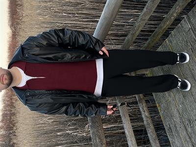 Siyah Deri Bomber Mont