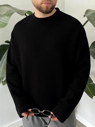 Siyah Dokulu Örme Triko Sweatshirt