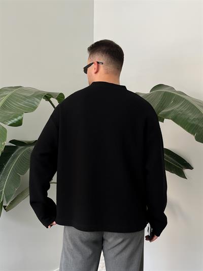 Siyah Dokulu Örme Triko Sweatshirt