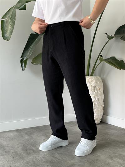 Siyah Fitilli Kadife Baggy Pantolon