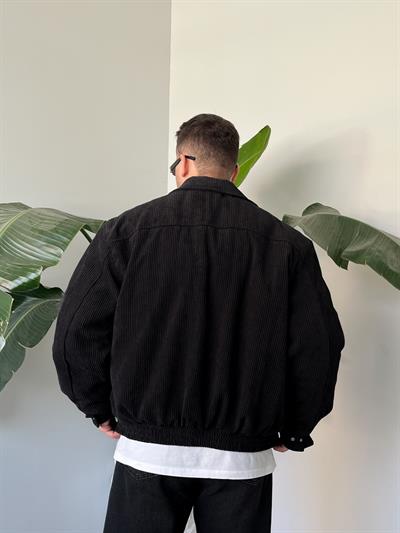 Siyah Fitilli Kadife Bomber Mont