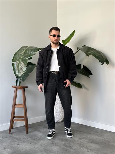Siyah Fitilli Kadife Bomber Mont