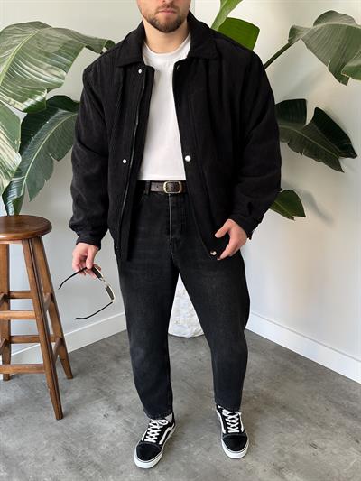 Siyah Fitilli Kadife Bomber Mont