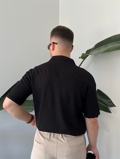 Siyah Fitilli Polo Yaka T-shirt