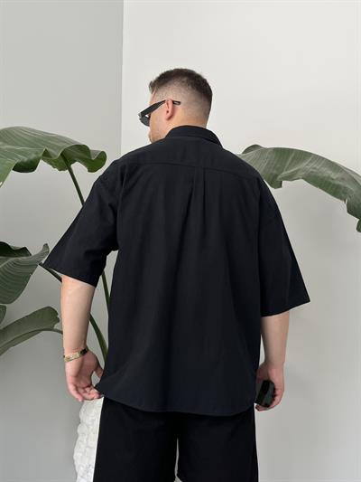 Siyah Fresh Keten Oversize Gömlek