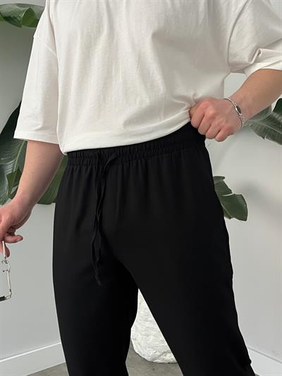 Siyah Gabardin Keten Baggy Pantolon