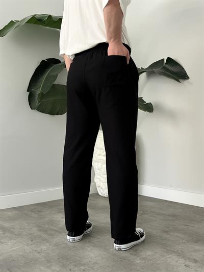 Siyah Gabardin Keten Baggy Pantolon