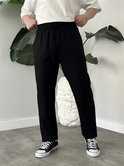 Siyah Gabardin Keten Baggy Pantolon