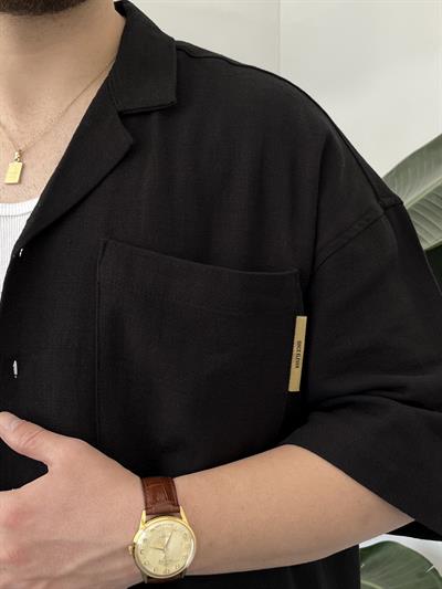Siyah Gabardin Oversize Gömlek