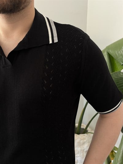 Siyah İtalyan Kesim Polo Yaka Triko