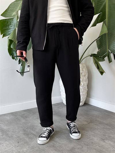 Siyah Casual Keten Mevsimlik Ceket-Pantolon Takım