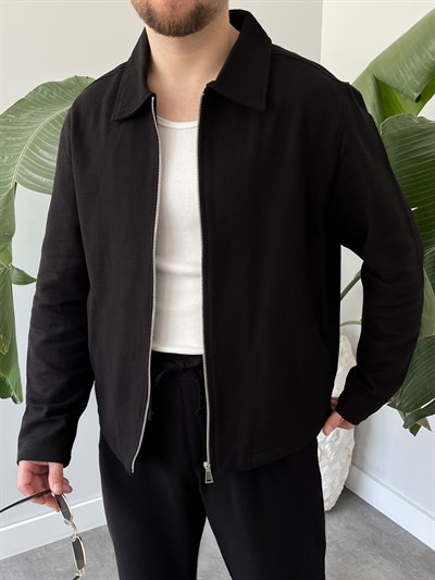 Siyah Casual Keten Mevsimlik Ceket-Pantolon Takım