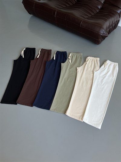 Siyah Lizalı Pamuk Keten Baggy Pantolon