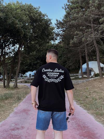 Siyah Loungewear Baskılı Oversize T-shirt