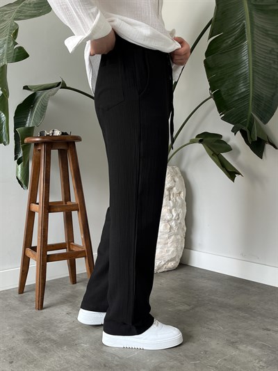 Siyah Premium Müslin Dokulu Baggy Pantolon