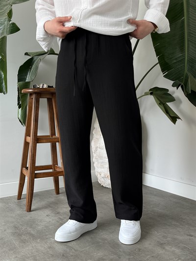 Siyah Premium Müslin Dokulu Baggy Pantolon
