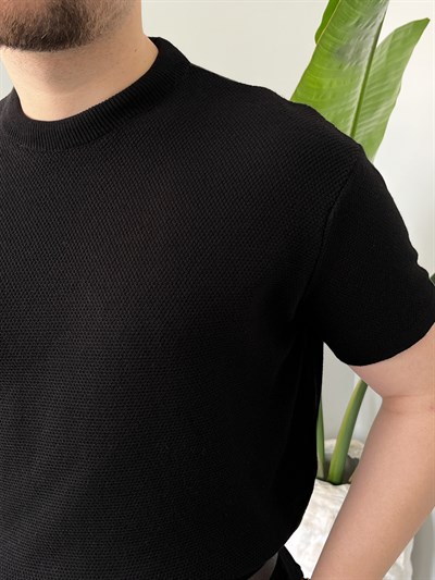 Siyah Pirinç Örgü Triko T-shirt