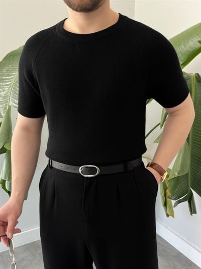 Siyah Raglan Detay Basic Triko