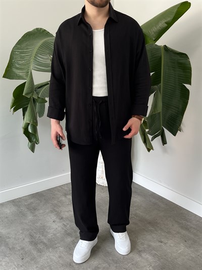 Siyah Serra Keten Oversize Takım