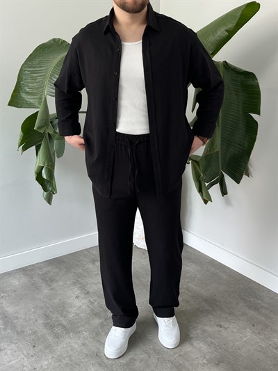 Siyah Serra Keten Oversize Takım