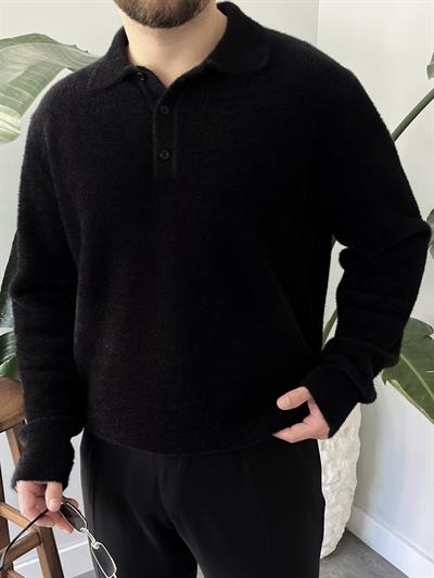 Siyah Soft Touch Polo Yaka Kazak