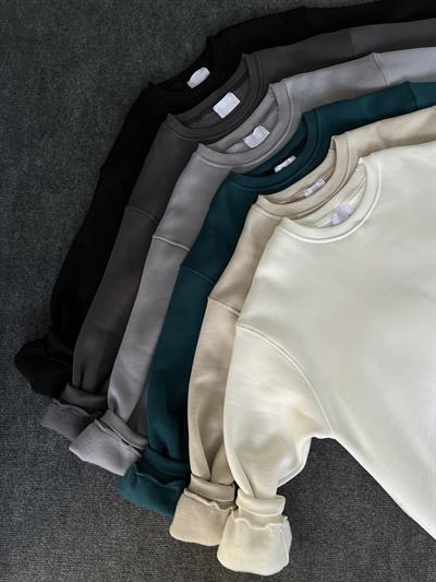 Siyah Üç İplik Şardonlu Basic Sweatshirt