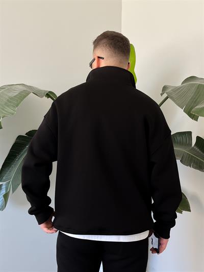 Siyah Yarım Fermuarlı Oversize Eşofman Takımı