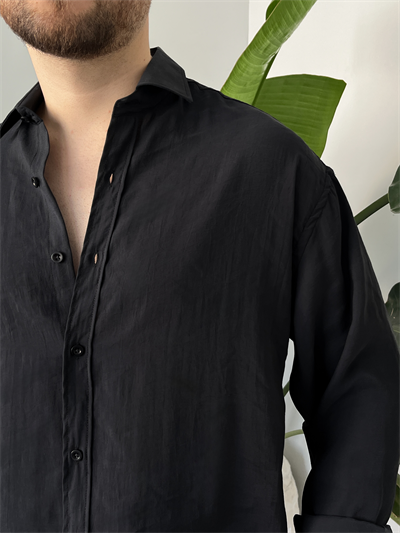 Siyah Yıkamalı Tensel Oversize Gömlek