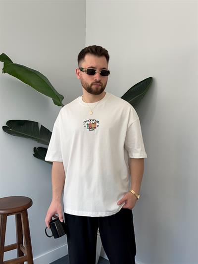 Stockholm Nakışlı Ekru Oversize  T-shirt