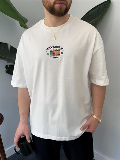 Stockholm Nakışlı Ekru Oversize  T-shirt