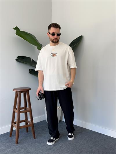 Stockholm Nakışlı Ekru Oversize  T-shirt