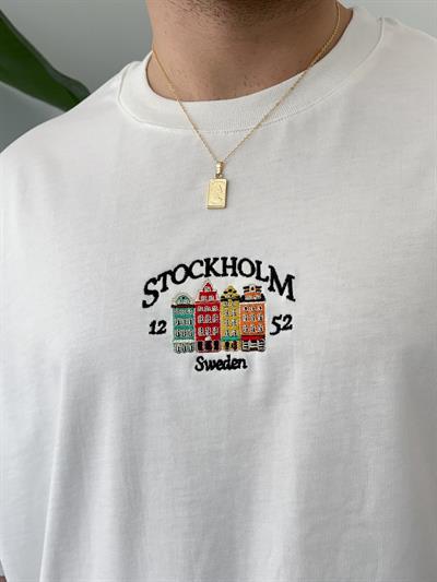 Stockholm Nakışlı Ekru Oversize  T-shirt