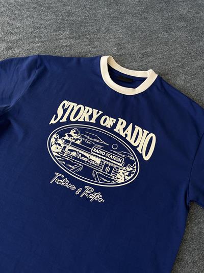 Story Radio Baskılı Lacivert Oversize T-shirt