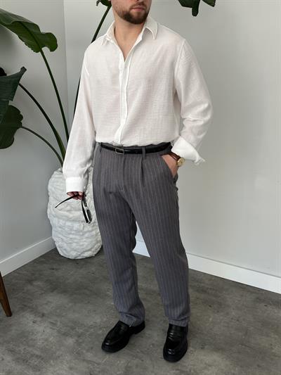 Strado Gri Çizgili Baggy Kumaş Pantolon