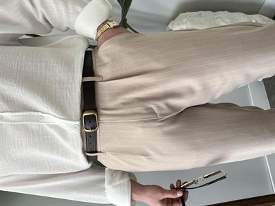 Strado Krem Çizgili Baggy Kumaş Pantolon