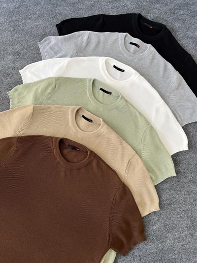 Sütlü Kahve Casual Örme Triko T-shirt
