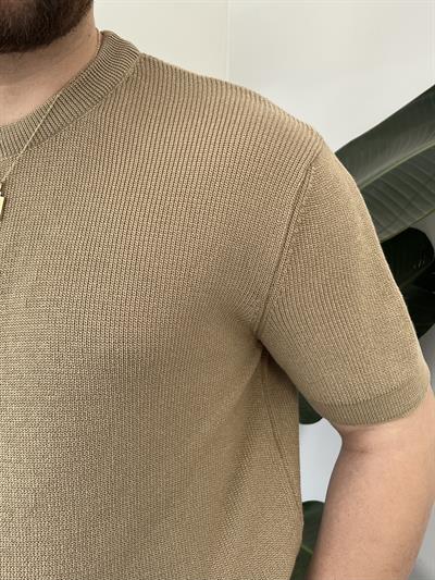Sütlü Kahve Casual Örme Triko T-shirt