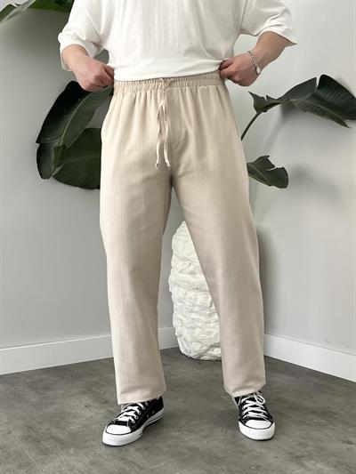 Taş Gabardin Keten Baggy Pantolon