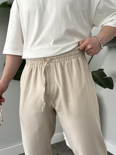 Taş Gabardin Keten Baggy Pantolon