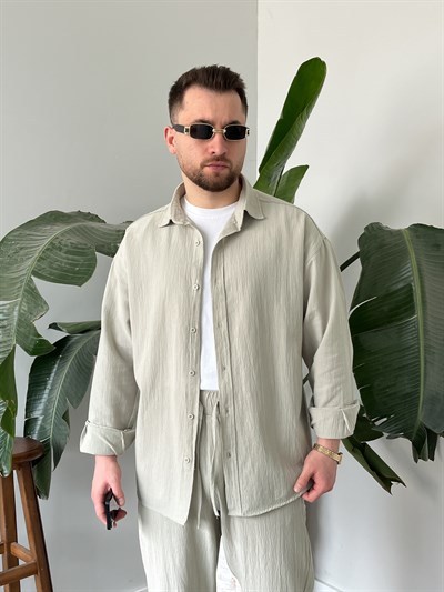 Taş Krinkıl Keten Oversize Takım