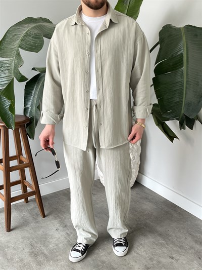Taş Krinkıl Keten Oversize Takım
